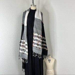 FCUK French Connection Plaid Gridded Looped Ribbon Scarf Wrap